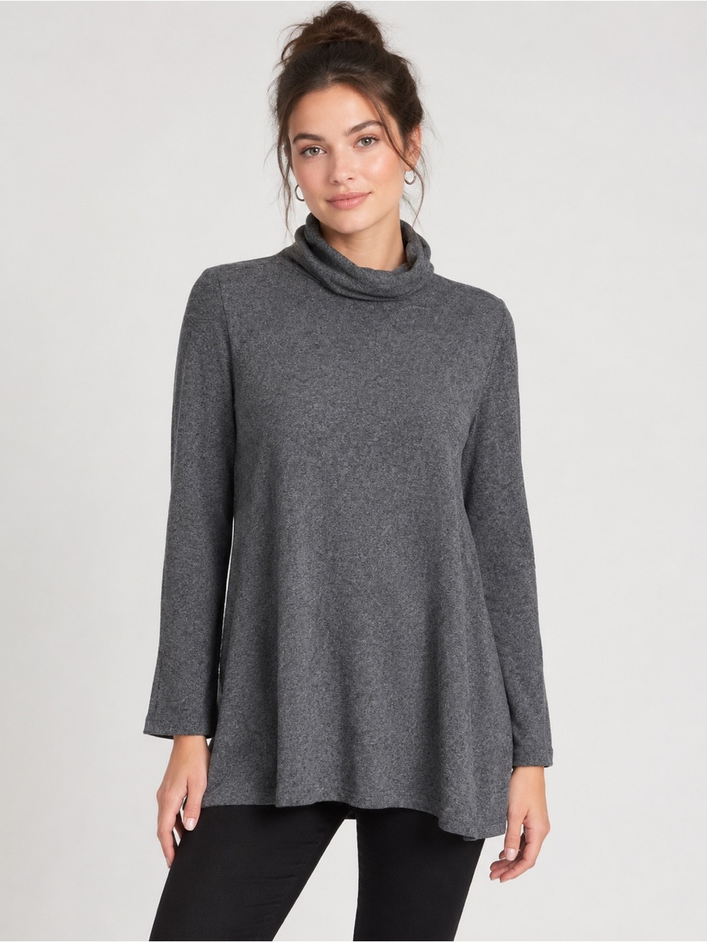 Eileen Fisher Merino Wool Blend Cozy Gray Turtleneck Swing Sweater Relaxed Fit